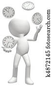 Clock juggler juggles clocks to manage time schedule Clock juggler juggles clocks to manage time schedule