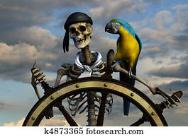 esqueleto, pirata, com, céu