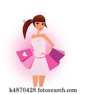 Shopping girls with pink bags