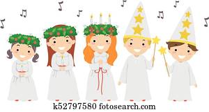 Stickman, crianças, suécia, saint lucia, carol