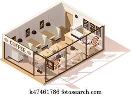 Vector isometric low poly coffee shop Vector isometric low poly coffee shop