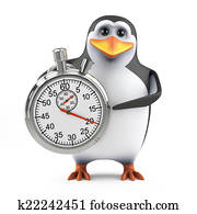 3d Penguin with a stopwatch 3d Penguin with a stopwatch