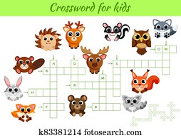 Crosswords game of animals for children with pictures. Kids activity worksheet colorful printable version. Educational game for study English words. Includes answers. Crosswords game of animals for children with pictures. Kids activity worksheet colorful printable version. Educational game for study English words. Includes answers.