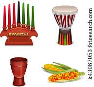 Kwanzaa Holiday 4 Colorful Symbols Collection Kwanzaa Holiday 4 Colorful Symbols Collection