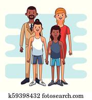 niedlich, familie, karikatur