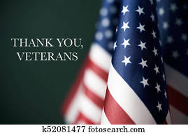 texto, obrigado, veterans, e, bandeiras americanas