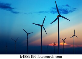 Wind turbine farm at sunset Wind turbine farm at sunset