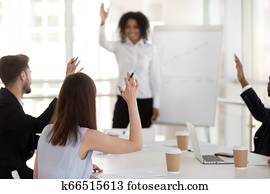 anders, groep van zakenmensen, stemming, op, vergadering