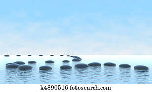 Harmony concept. Pebble path on water 