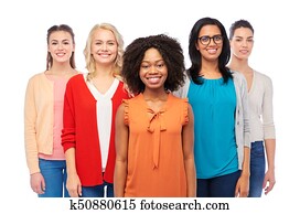 internacional, grupo, de, sorrir feliz, mulheres