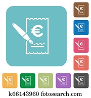 Signing Euro cheque rounded square flat icons