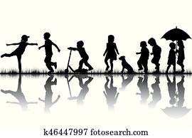 Silhouettes of children playing Silhouettes of children playing