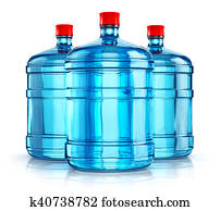 Three 19 liter or 5 gallon plastic drink water bottles Three 19 liter or 5 gallon plastic drink water bottles