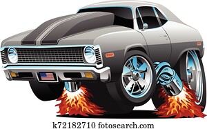 קלאסי, אמריקאי, שריר, מכונית, מוט חם, ציור היתולי, הפרד, וקטור, דוגמה