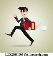 卡通, 商人, 在, 突進, 小時