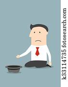 Bankrupt unhappy businessman begging money
