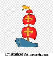 Columbus ship icon, cartoon style