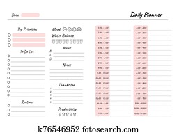 Daily planner printable template Vector. Blank white notebook page A4 Daily planner printable template Vector. Blank white notebook page A4