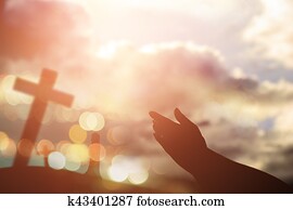 Human hands open palm up worship. Eucharist Therapy Bless God Helping Repent Catholic Easter Lent Mind Pray. Christian concept background.