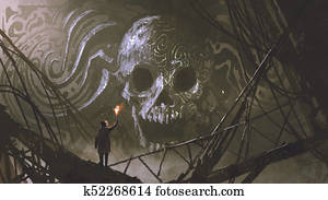 the stone bas relief of the skull in the cave the stone bas relief of the skull in the cave