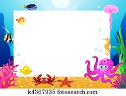 vida mar, caricatura, e, espaço branco