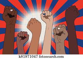 Fists raised up banner Fists raised up banner