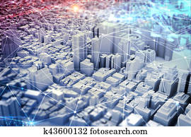 futurista, cidade, vision., meios misturados