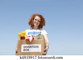 voluntário, carregar, alimento, caixa donation