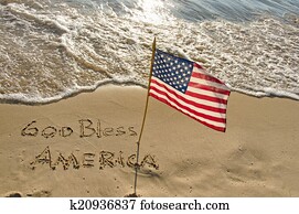 American flag on the seashore