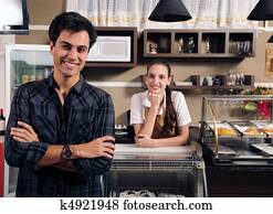 owner of a cafe and waitress owner of a cafe and waitress