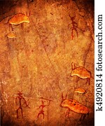 prehistoric cave paint with hunters and animals prehistoric cave paint with hunters and animals