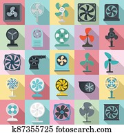 Ventilator icons set, flat style Ventilator icons set, flat style