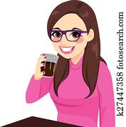 Woman Smiling Holding Drink Woman Smiling Holding Drink