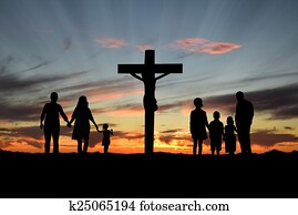 Christian Families Standing Before Cross of Jesus Christian Families Standing Before Cross of Jesus