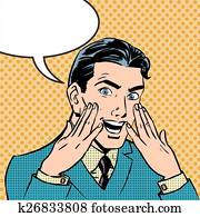 emocional, reacción, hombres, arte pop, cómicos, estilo retro, halftone