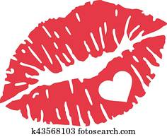 Red kiss lips with heart Red kiss lips with heart
