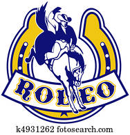 Rodeo Cowboy riding bucking bronco Rodeo Cowboy riding bucking bronco
