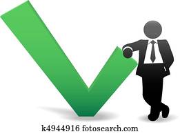 Business man symbol leans on OK check mark