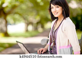 gemischtrassig, student, mit, laptop