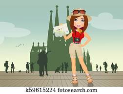 girl tourist in Barcelona girl tourist in Barcelona
