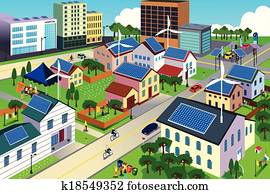 groene, milieu, vriendelijk, stadsscène