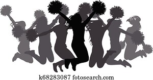 Jumping girls with pom-poms. Silhouettes of cheerleaders. Vector illustration Jumping girls with pom-poms. Silhouettes of cheerleaders. Vector illustration
