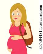 jung, unzufriedene, schwangeren, schueler, mit, hochschule, ranzen, berühren, sie, bauch