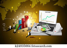 Laptop showing a spreadsheet and a paper with statistic charts