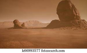 Panoramic landscape on the surface of Mars. 3D Rendering