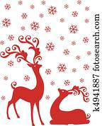 reindeer in snowfall, vector reindeer in snowfall, vector