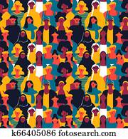 Womens Day seamless pattern of diverse woman faces
