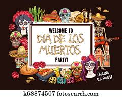 מקסיקני, יום, של, מת, גולגולת, catherina, ו, שלד