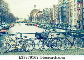 amsterdão, canal, e, bicycles