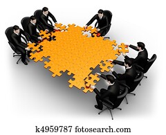 Business team building a puzzle Business team building a puzzle